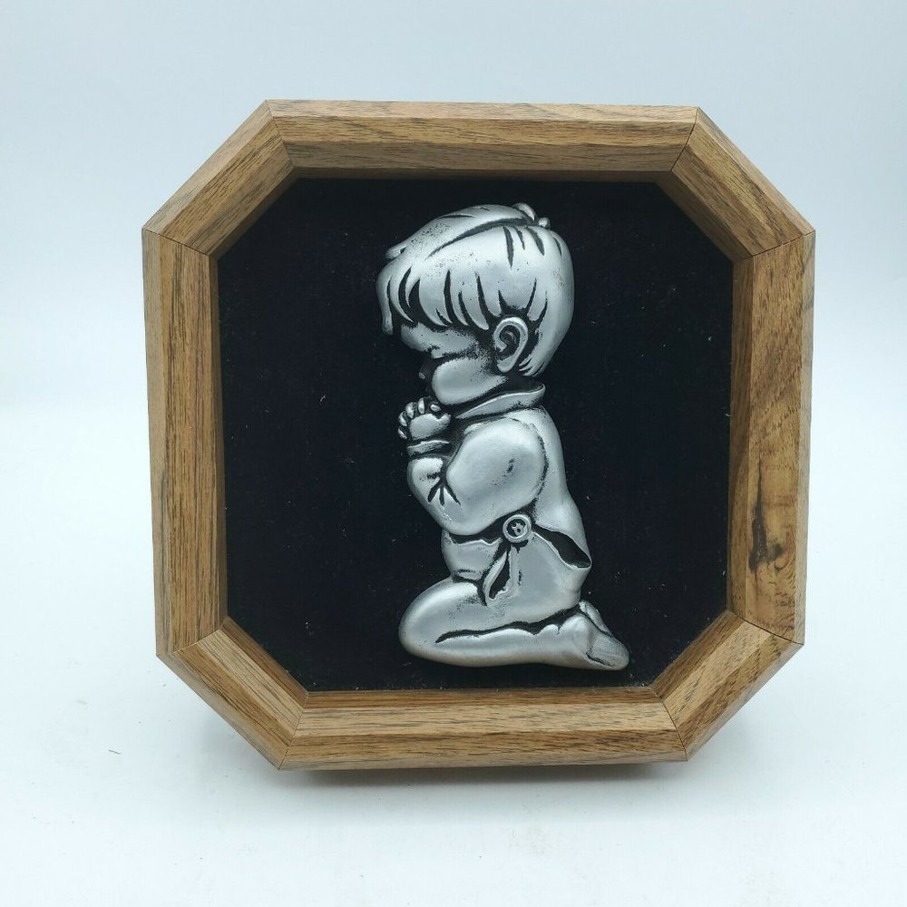 Vintage 1984 Miller Studio Pewter Praying Boy Framed Wall Hanging Picture